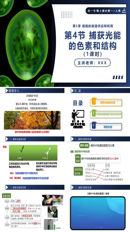 高一人教生物上册必修一5.4.1捕获光能的色素和结构PPT课件含教案