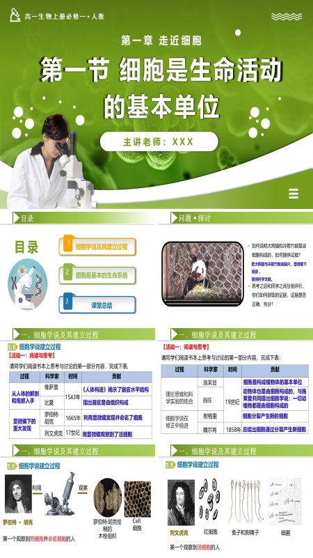 高一人教生物上册必修一1.1细胞是生命活动的基本单位PPT课件含教案