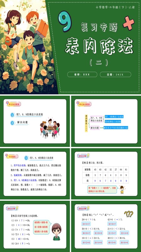 二年级数学下册人教第四单元表内除法（二）单元复习PPT课件含教案