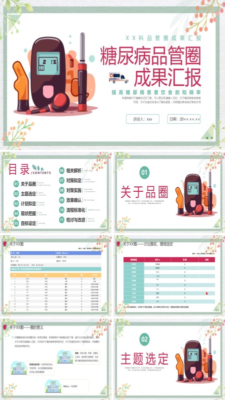 糖尿病管理品管圈成果报告课件PPT模板含讲稿