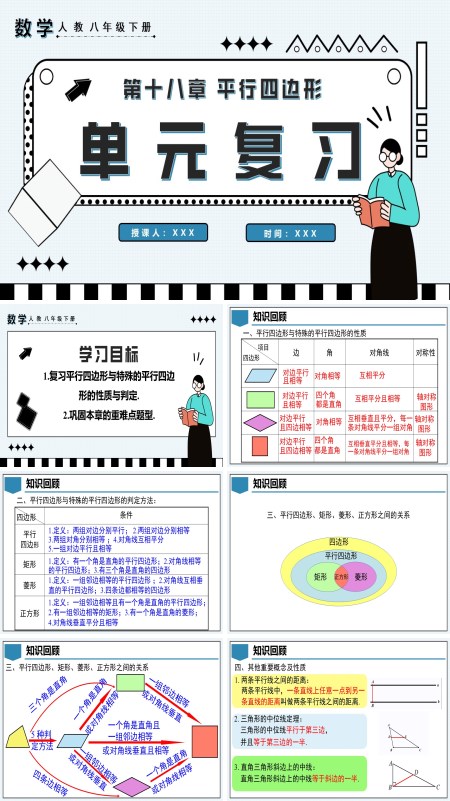 八年级数学下册第十八章平行四边形单元复习PPT课件含教案