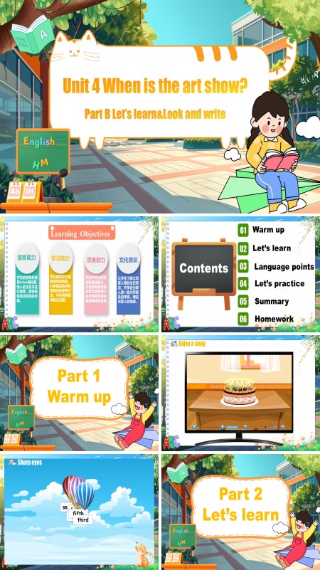 人教五年级英语下册Part B Let's learn&Look and write Unit4第5课时PPT课件含教案