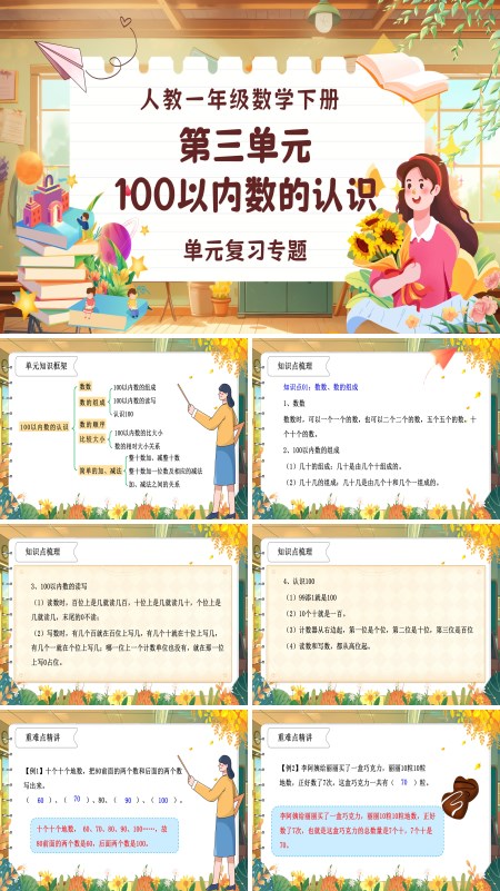 第三单元复习小学数学一年级下册100以内数的认识PPT课件