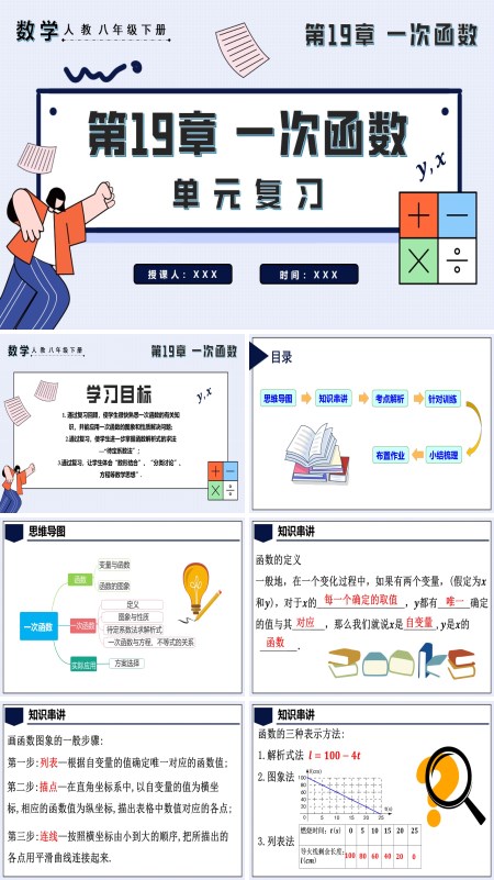 八年级数学下册第十九章一次函数单元复习PPT课件含教案