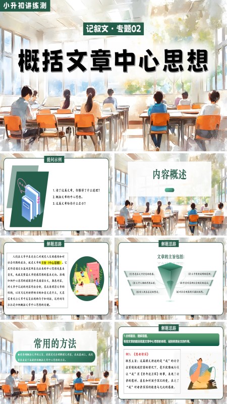 2025年小升初语文复习讲练测统编概括文章中心思想PPT课件含教案