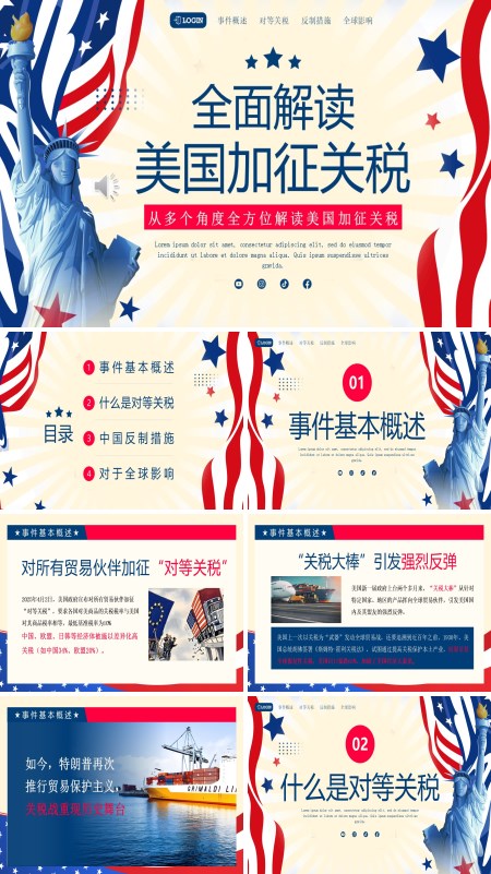 解读美国加征关税动态PPT模板含讲稿