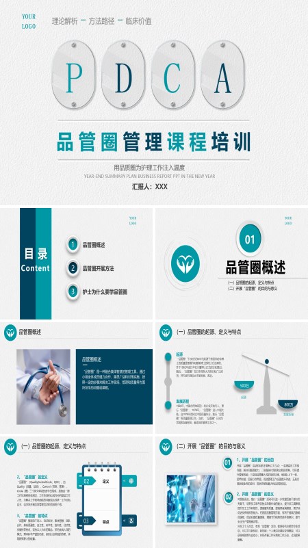 医院护理PDCA循环品管圈培训PPT模板含讲稿