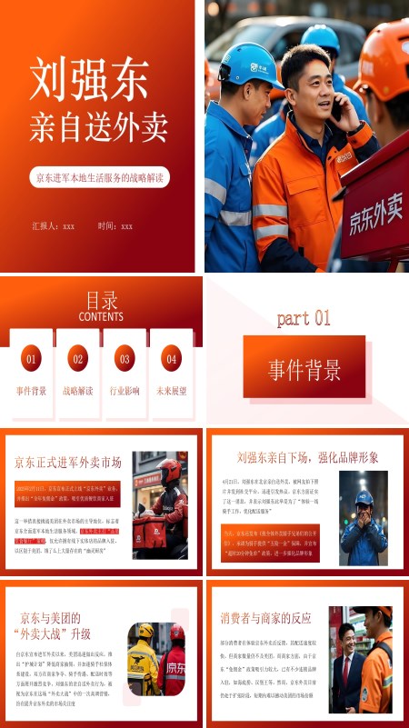 刘强东亲自送外卖PPT模板含讲稿