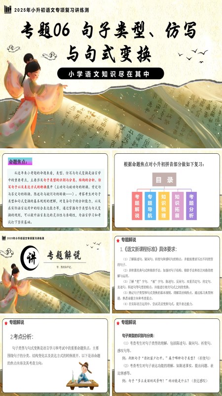 2025年小升初语文复习讲练测统编句子类型、仿写与句式变换PPT课件含教案