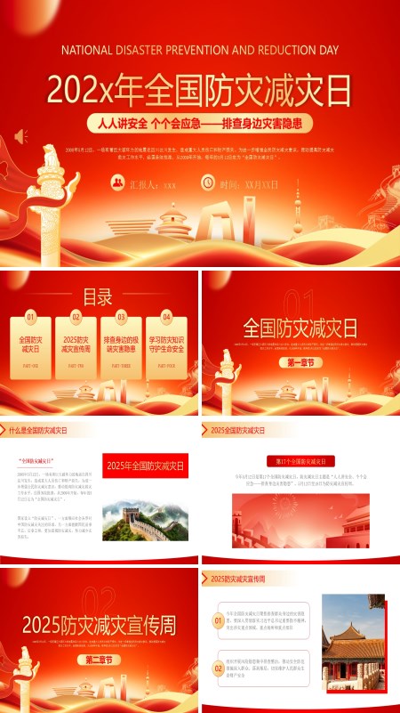 2025年全国防灾减灾日应急安全知识宣传PPT模板含讲稿