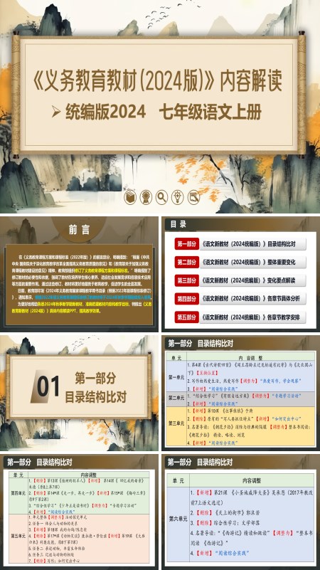 七年级语文上册（统编版2024）-【新教材解读】义务教育教材内容解读课件PPT模板含讲稿