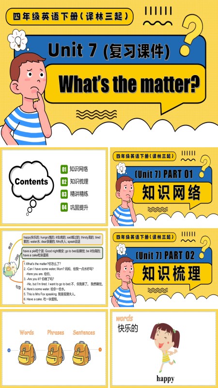 四年级英语下册译林三起Unit 7 What's the matter单元复习PPT课件含教案