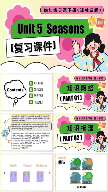 四年级英语下册译林三起Unit 5 Seasons 单元复习PPT课件含教案