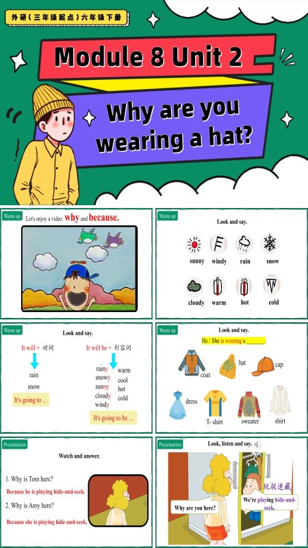 外研三年级起点六年级下册Module8 Unit2 Why  are you wearing a hat PPT课件含教案