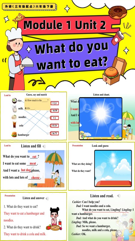 外研三年级起点六年级下册Module1 Unit2 What do you want to eat PPT课件含教案