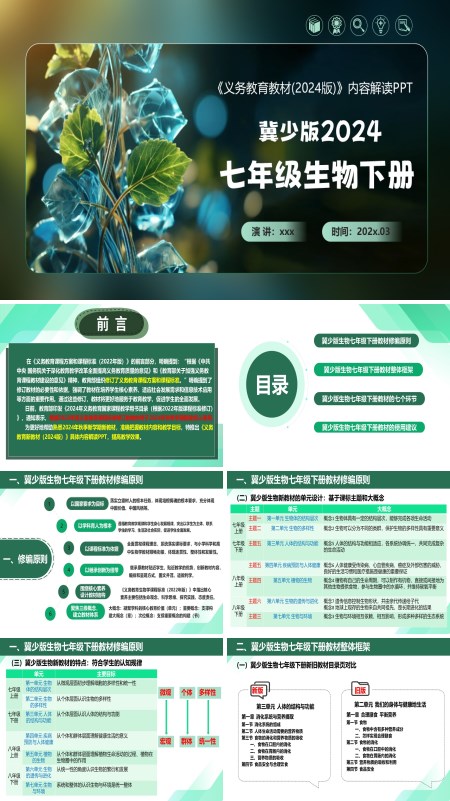 七年级生物下册（冀少版2024）-【新教材解读】义务教育教材内容解读课件PPT模板含讲稿