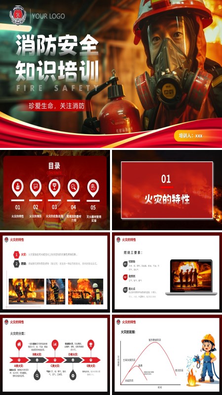 消防安全知识培训教学课件PPT模板含讲稿