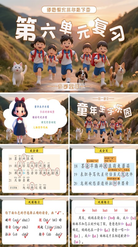 第六单元复习部编语文三年级下册课件PPT模板含教案