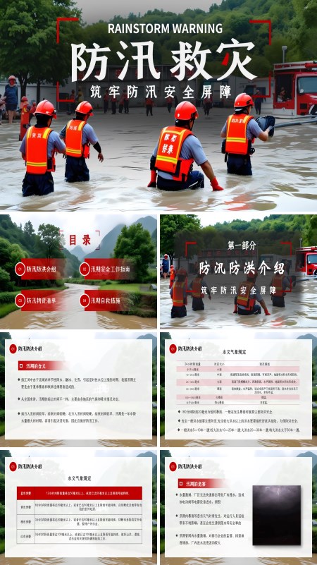 防汛救灾指南动态ppt模板含讲稿