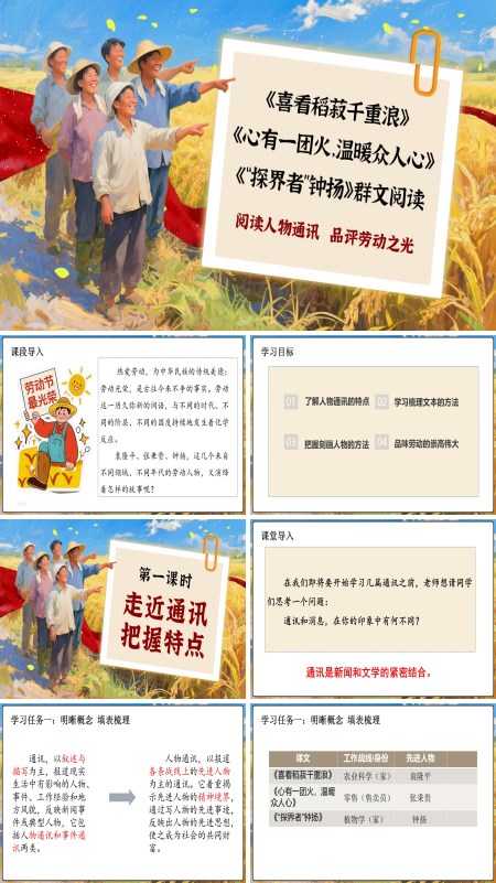 高一语文同步统编必修上册《喜看稻菽千重浪》《心有一团火，温暖众人心》《“探界者”钟扬》PPT课件含教案