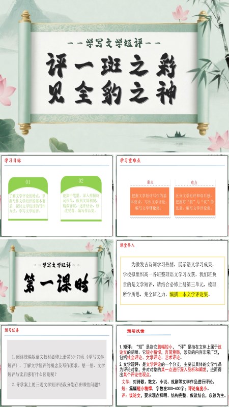 高一语文同步备课系列统编必修上册写作：学写文学短评PPT课件含教案