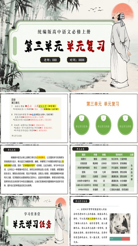 高一语文同步备课系列统编必修上册第三单元单元复习PPT课件含知识清单