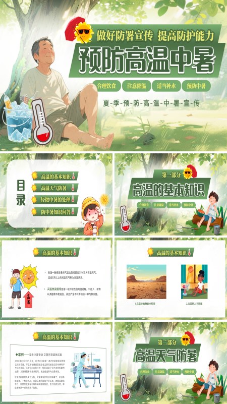 夏季预防高温中暑动态PPT模板含讲稿