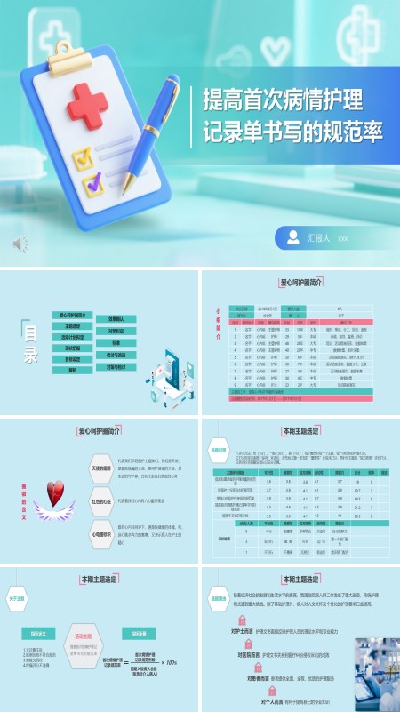 提高首次病情护理品管圈病历单书写规范PPT模板含讲稿