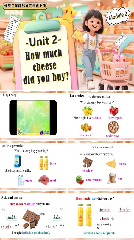 外研五年级英语上册Module 2 Unit 2 How much cheese did you buy PPT课件含教案