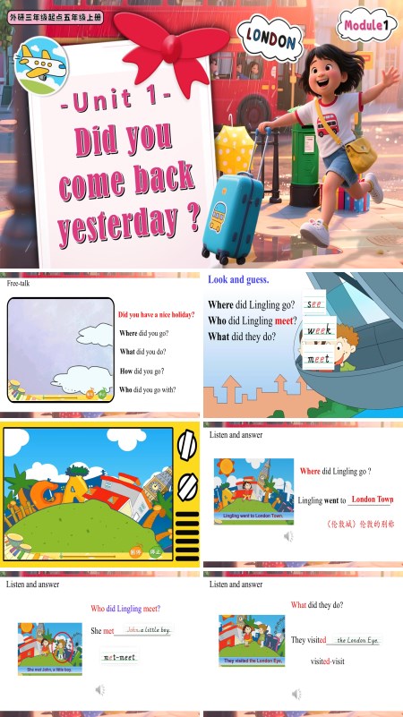 外研五年级英语上册Module1 unit1Did you come back yesterday PPT课件含教案