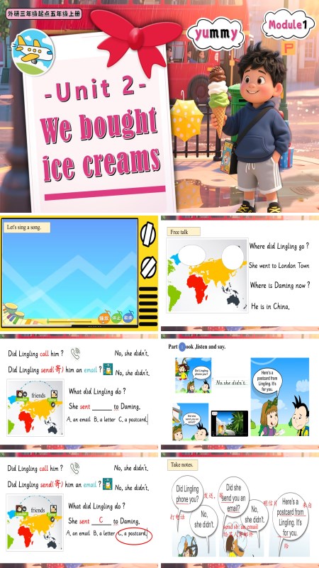 外研五年级英语上册Module1 unit2 We bought ice creams.PPT课件含教案