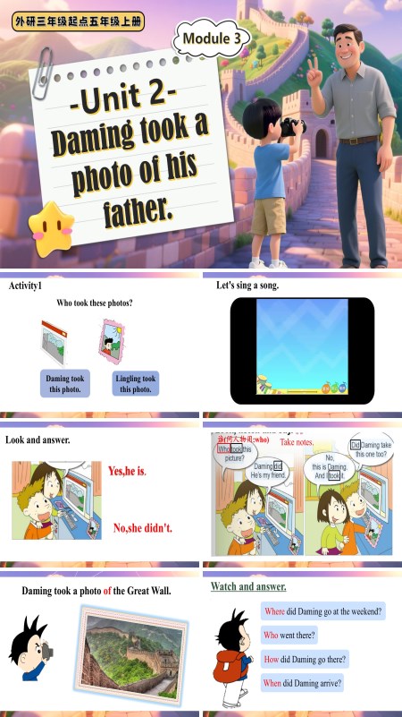 外研五年级英语上册Module3 Unit 2 Daming took a photo of his father PPT课件含教案
