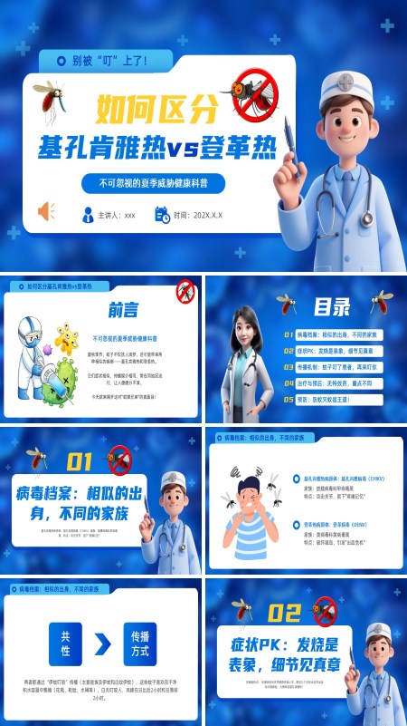 登革热和基孔肯雅热病毒介绍与预防PPT模板含讲稿