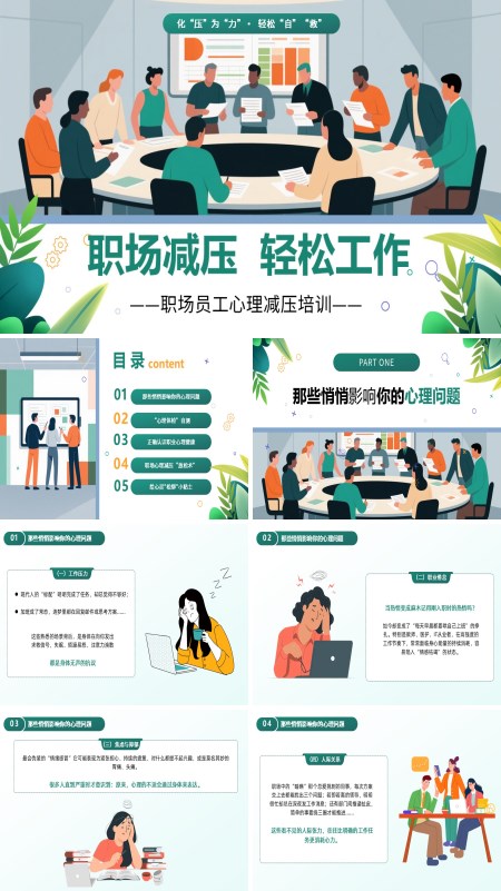 职场员工心理减压培训ppt模板含讲稿