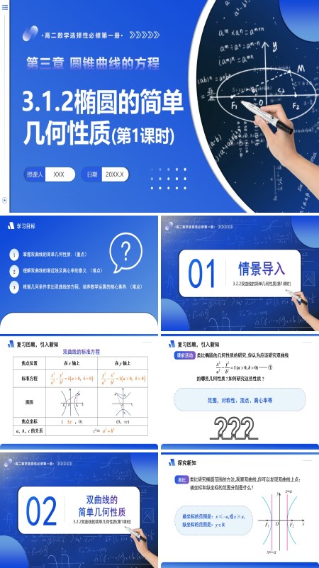 高二数学选择性必修第一册3.2.2 双曲线的简单几何性质（第1课时）PPT课件含教案