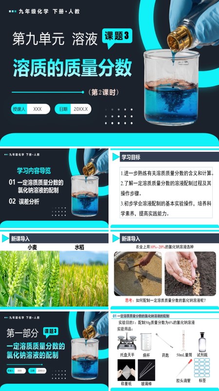 人教九年级化学下册课题3 溶质的质量分数（第2课时）PPT课件含教案