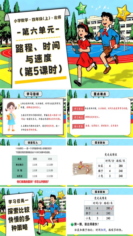 北师大四年级数学上册第六单元 第5课时 路程、时间与速度 PPT课件含教案