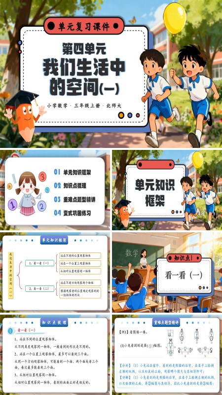 三年级数学上册北师大第四单元 我们生活中的空间（一）PPT课件含知识清单