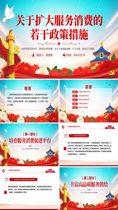 关于扩大服务消费的若干政策措施PPT模板含讲稿