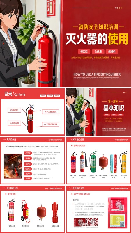 灭火器的使用知识培训课件PPT模板含讲稿