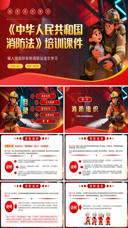 消防法培训课件PPT模板含讲稿
