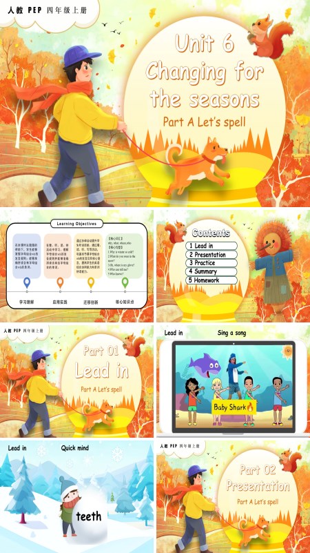 人教PEP四年级上册Unit 6 第3课时 Part A Let’s spell PPT课件含教案