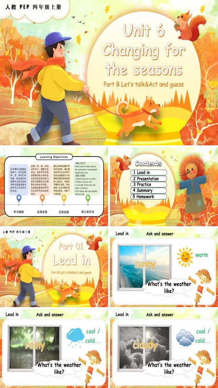 人教PEP四年级上册Unit 6 第4课时 Part B Let’s talk Act and guess PPT课件含教案