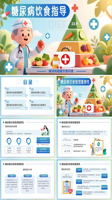 糖尿病饮食指导护理健康知识PPT模板含讲稿