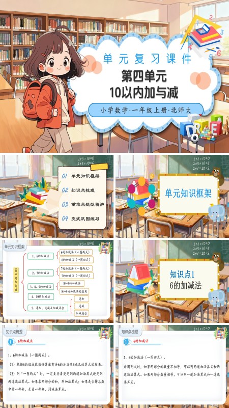 数学北师大一年级上册(新教材) 第四单元 10以内加与减（单元复习课件）ppt课件含知识清单