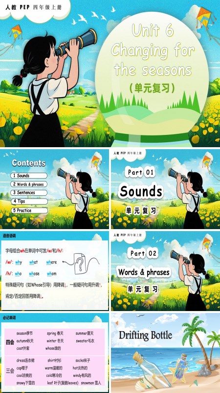 人教PEP四年级上册Unit6 Changing for the seasons  复习课件 PPT课件含知识清单