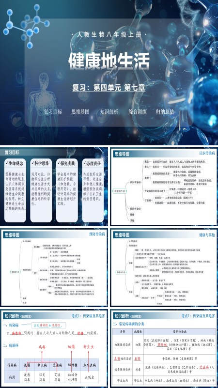 八年级生物上册同步备课系列（人教版2024）第四单元第七章 健康地生活（复习课件）ppt课件含知识清单