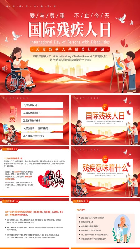 国际残疾人日介绍动态PPT模板含讲稿