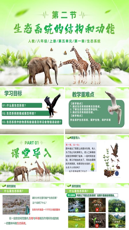 八年级生物上册人教 5.1.2 生态系统的结构和功能（教学课件）ppt课件含教案