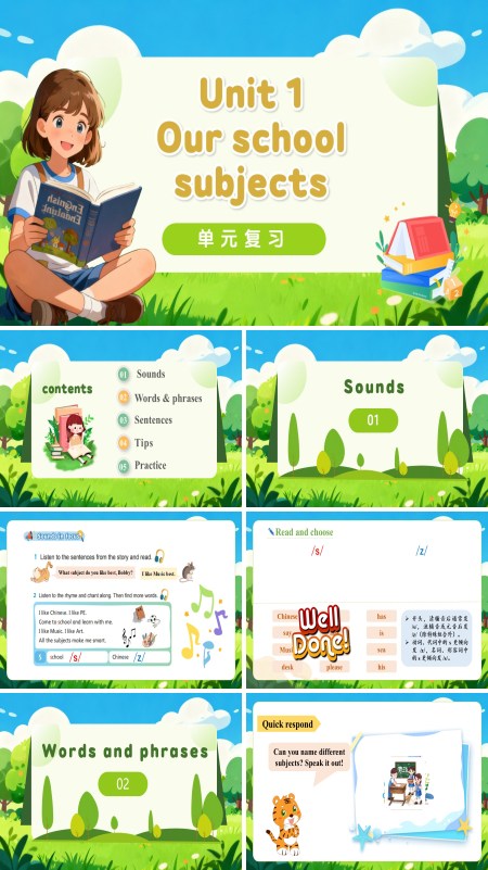 四年级上册译林版三起新教材 Unit 1 Our school subjects（复习课件）ppt课件含知识清单